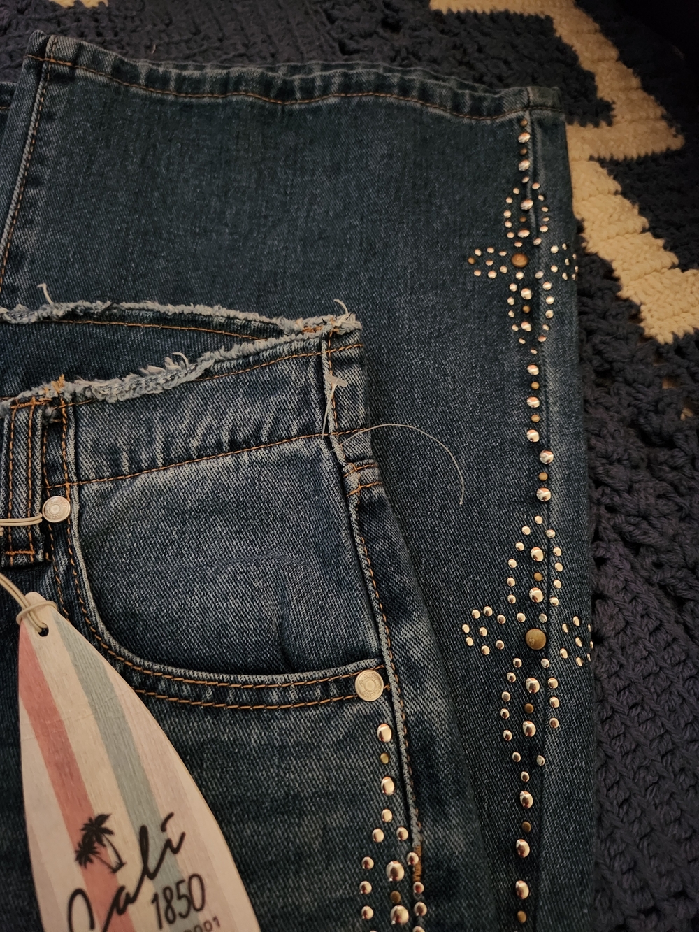 Women's Blue Embellished Wide Leg Jeans - Picture 2 of 8